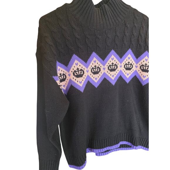 Juicy Couture Argyle Pattern Mock Neck Sweater L Womens Y2K Black Lux Pullover - Picture 2 of 5